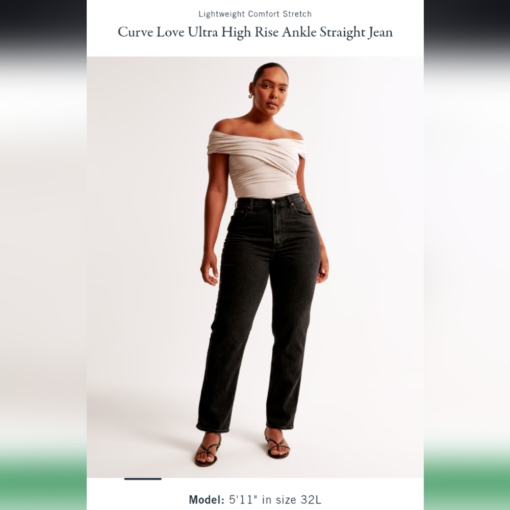 NWT Abercrombie & Fitch Curve Love Ultra High Rise Ankle Straight Jean Black 33